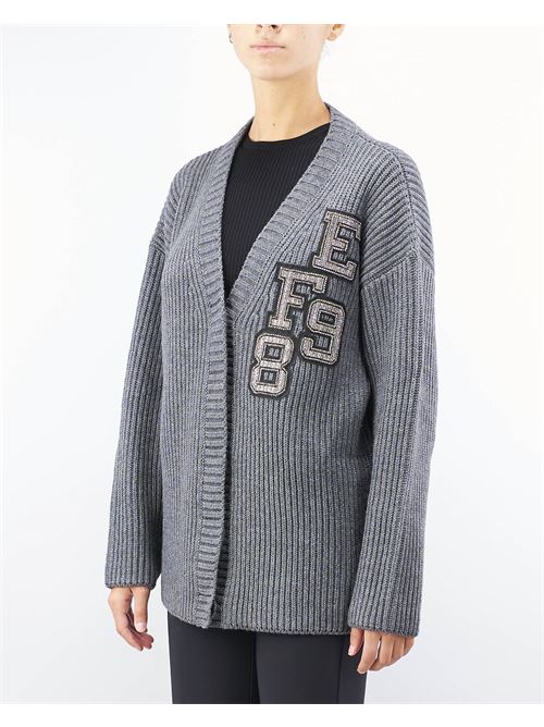 English rib wool cardigan with logo patch Elisabetta Franchi ELISABETTA FRANCHI | Sweater | MK88T46E2CL3